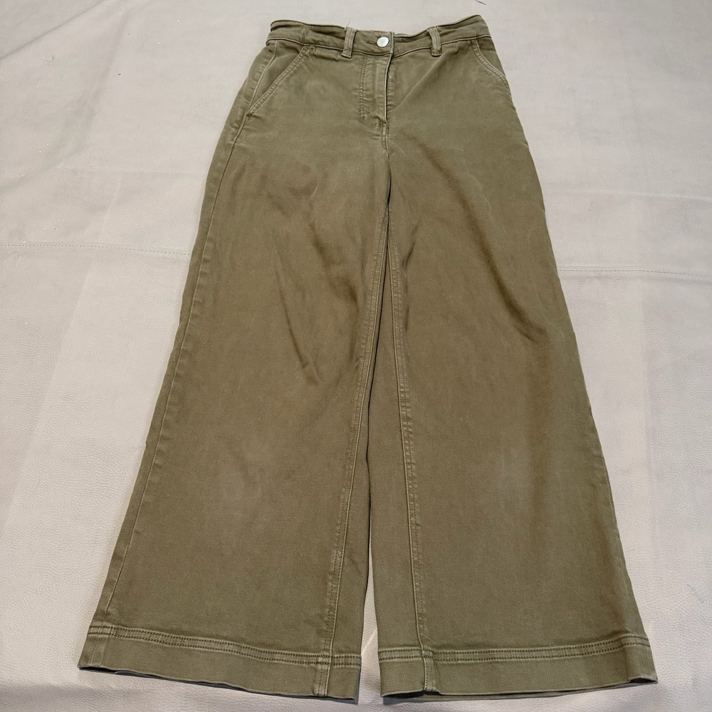 Everlane Women Wide Baggy Crop Pant Olive Earthtone Minimal High Rise Chino-2-